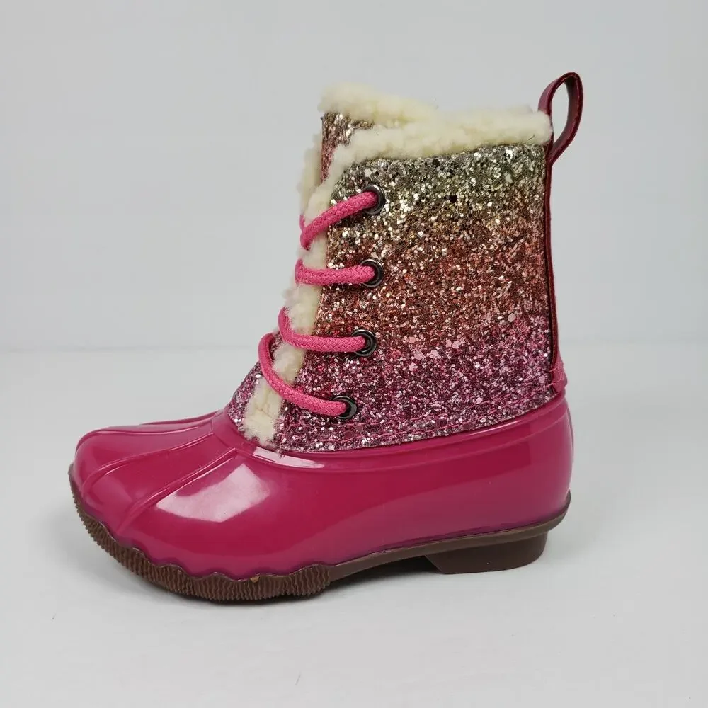 Adrienne Vittadini Bambini Toddler Girls Size 6 Pink Sparkle Glitter Duck Boots - Picture 3 of 10